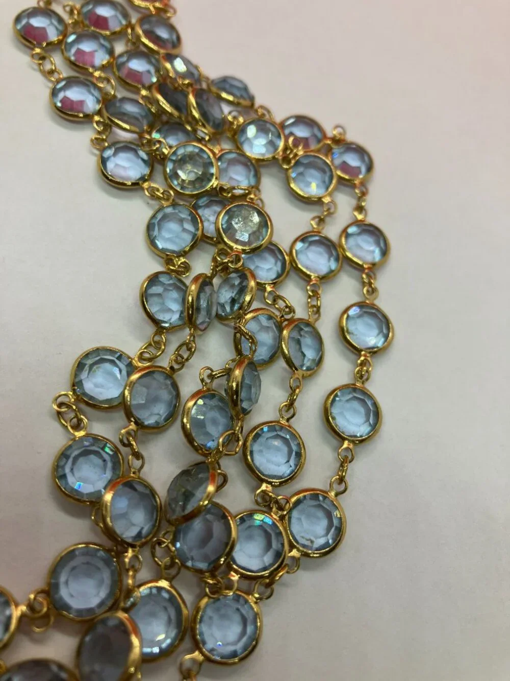 Swarovski Teal Crystal Station Necklace 35” Gold Tone No Clasp Tag - Picture 2 of 2